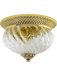 Pineapple Flush Mounted Ceiling Light With Clear Optic Glass in Burnished Brass.
